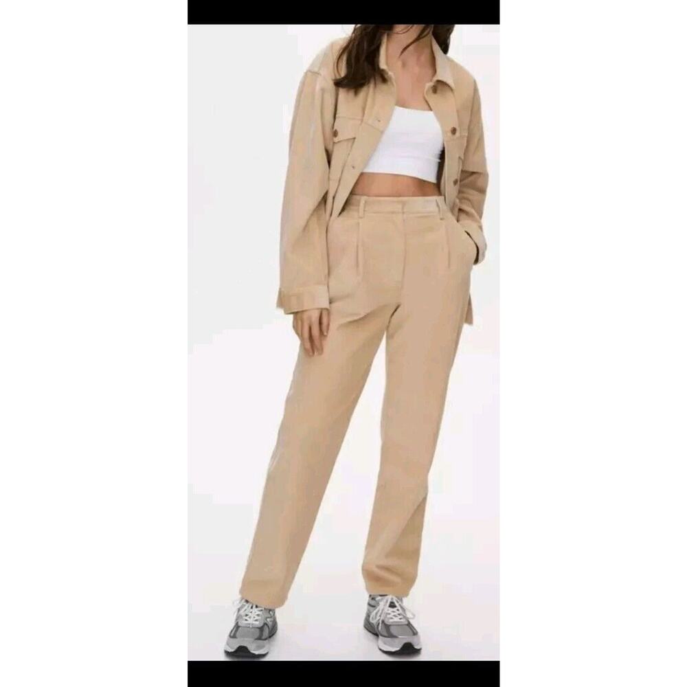 Aritzia Wilfred Free Lennox Tan Corduroy High Waist Trousers Sz 0